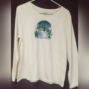 Croft And Barrow Christmas Snow Trees Long-Sleeve Shirt Women's Sz P XL  NWT